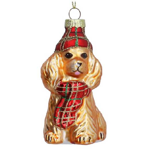 Glass Dog, Spaniel Tartan Scarf 10cm *ETA NOV